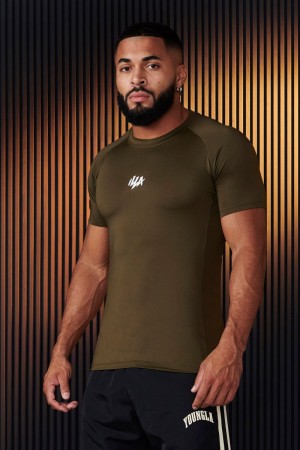 Men's YoungLA Gym 474 Speed Compression Shirt T Shirts Olive | XB5068-174 USA