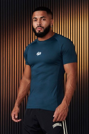 Men's YoungLA Gym 474 Speed Compression Shirt T Shirts Teal | NF1780-652 USA