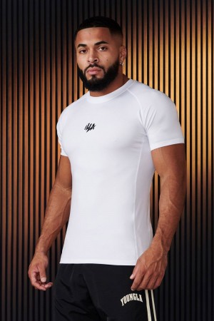 Men's YoungLA Gym 474 Speed Compression Shirt T Shirts White | SV3487-519 USA