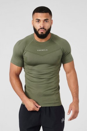 Men's YoungLA Gym 475 SuperVillain Compression Shirt T Shirts Forest Green | HC8435-167 USA