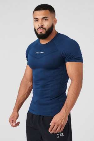 Men's YoungLA Gym 475 SuperVillain Compression Shirt T Shirts Navy | US9248-056 USA