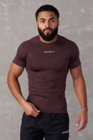 Men's YoungLA Gym 475 SuperVillain Compression Shirt T Shirts Brown | YR7159-283 USA