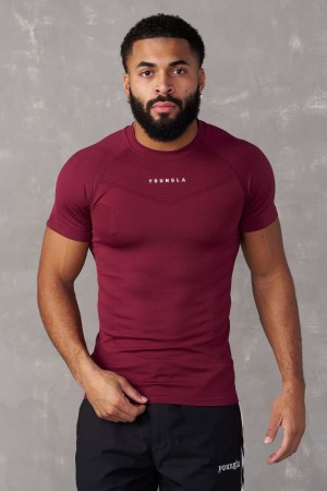 Men's YoungLA Gym 475 SuperVillain Compression Shirt T Shirts Burgundy | MR3975-806 USA