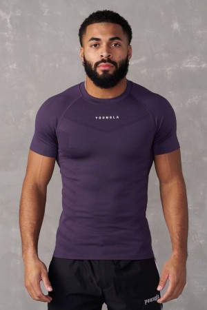 Men's YoungLA Gym 475 SuperVillain Compression Shirt T Shirts Purple | TR7830-125 USA