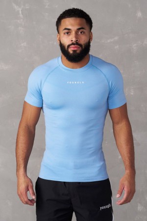 Men's YoungLA Gym 475 SuperVillain Compression Shirt T Shirts Sky Blue | GX1796-403 USA