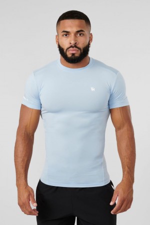 Men's YoungLA Gym 476 Stealth Compression Shirt T Shirts Light Blue | ZO9315-067 USA