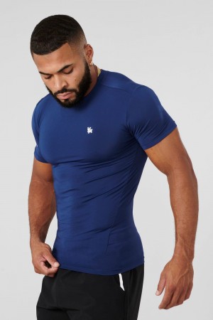 Men's YoungLA Gym 476 Stealth Compression Shirt T Shirts Navy | WT5241-039 USA