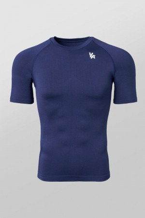 Men's YoungLA Gym 477 Combat Compression Shirt T Shirts Navy | QZ2918-576 USA