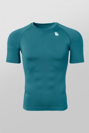 Men's YoungLA Gym 477 Combat Compression Shirt T Shirts Teal | JY5108-962 USA