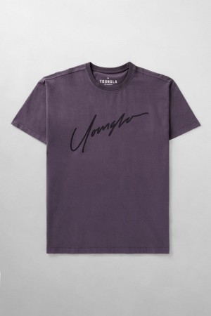 Men's YoungLA Gym 479 Tonal Shirt T Shirts Deep Purple | DB6938-075 USA