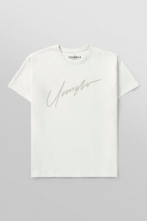 Men's YoungLA Gym 479 Tonal Shirt T Shirts Dove White | MZ0816-297 USA