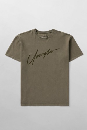 Men's YoungLA Gym 479 Tonal Shirt T Shirts Peat Wash | KJ5061-732 USA