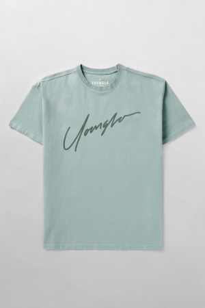 Men's YoungLA Gym 479 Tonal Shirt T Shirts Sage Blue | IH2963-087 USA