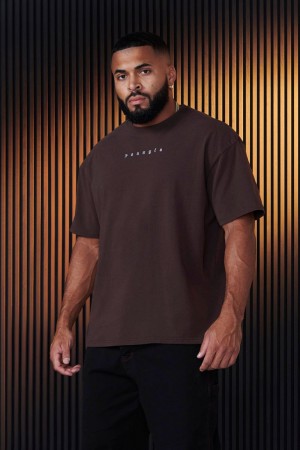 Men's YoungLA Gym 481 Blackletter Shirt T Shirts Brown | BP2946-731 USA