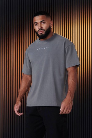 Men's YoungLA Gym 481 Blackletter Shirt T Shirts Gunmetal | JH2306-941 USA