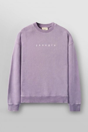 Men's YoungLA Gym 5099 Love Sets Crewnecks Sweatshirts Lavender Wash | NK3407-186 USA