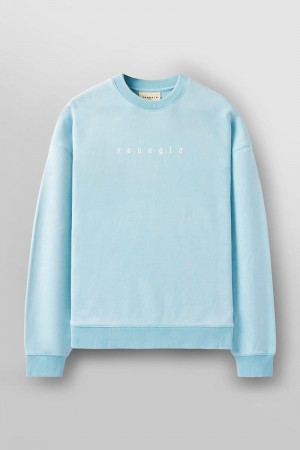 Men's YoungLA Gym 5099 Love Sets Crewnecks Sweatshirts Sky Blue Wash | HA3097-248 USA