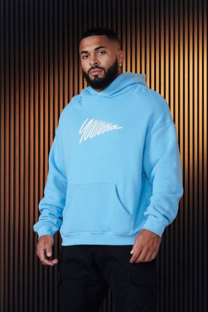 Men's YoungLA Gym 510 Wavy Hoodies Hoodies Carolina Blue | QX8023-974 USA