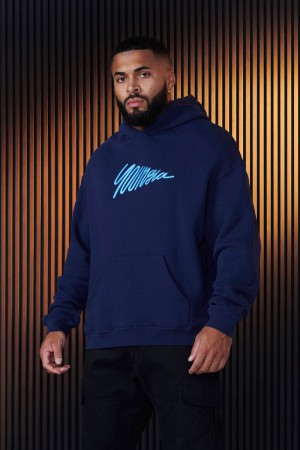 Men's YoungLA Gym 510 Wavy Hoodies Hoodies Navy | KY6408-239 USA