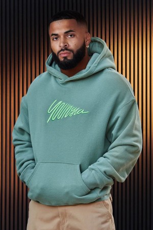 Men's YoungLA Gym 510 Wavy Hoodies Hoodies Sage Leaf | EX9035-276 USA