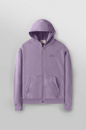 Men's YoungLA Gym 514 Monarch Zip-up Hoodie 2.0 Hoodies Lavender Wash | IV1538-064 USA