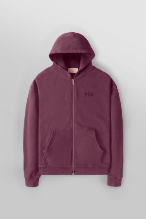 Men's YoungLA Gym 514 Monarch Zip-up Hoodie 2.0 Hoodies Plum Burgundy Wash | VO4025-198 USA