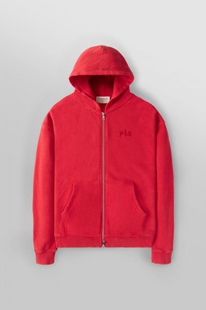 Men's YoungLA Gym 514 Monarch Zip-up Hoodie 2.0 Hoodies Red Wash | XV6450-972 USA