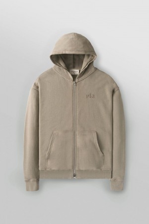 Men's YoungLA Gym 514 Monarch Zip-up Hoodie 2.0 Hoodies Tan Wash | PB4305-976 USA