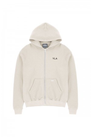 Men's YoungLA Gym 515 Monarch Zip-up Hoodie Hoodies Bone Wash | PK6704-938 USA