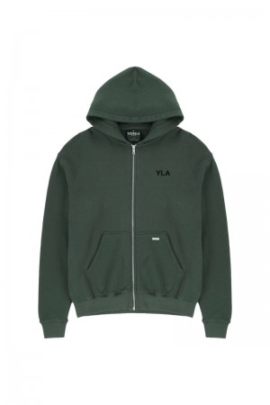 Men's YoungLA Gym 515 Monarch Zip-up Hoodie Hoodies Forest Green Wash | PG2793-481 USA