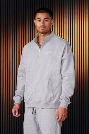 Men's YoungLA Gym 520 Sunday Quarter Zips Sweatshirts Heather Grey | TP8756-390 USA