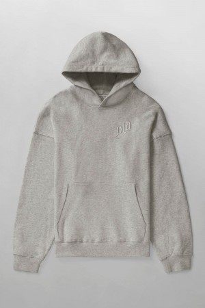 Men's YoungLA Gym 522 Marshmallow Hoodies Hoodies Heather Grey | RY1607-495 USA