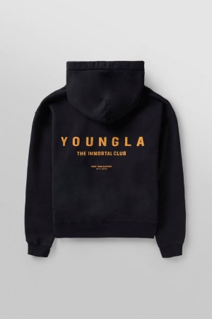 Men's YoungLA Gym 533 Immortal Club Hoodies Hoodies Black Wash | QU0278-195 USA