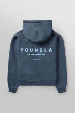 Men's YoungLA Gym 533 Immortal Club Hoodies Hoodies Slate Wash | UZ3261-495 USA