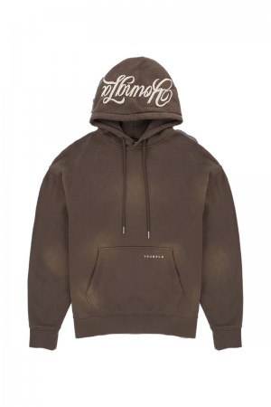 Men's YoungLA Gym 549 Phantom Hoodies Hoodies Brown Wash | PG8945-671 USA