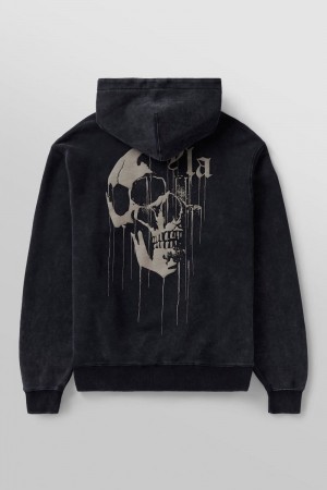 Men's YoungLA Gym 551 Drippy Skull Hoodie Hoodies Black Wash | RY7356-019 USA