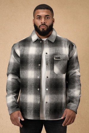 Men's YoungLA Gym 556 High Profile Flannel Jacket Jackets Black | OL8274-915 USA