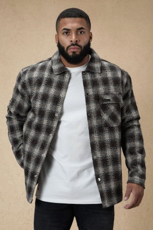 Men's YoungLA Gym 556 High Profile Flannel Jacket Jackets Brown | KP9520-167 USA