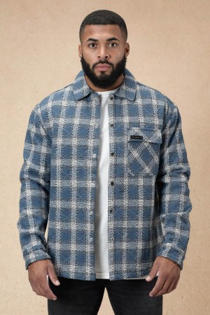 Men's YoungLA Gym 556 High Profile Flannel Jacket Jackets Kashmir Blue | OM0724-618 USA