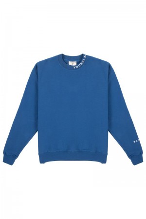 Men's YoungLA Gym 557 Trademark Crewnecks Sweatshirts Royal Blue | XI7240-156 USA