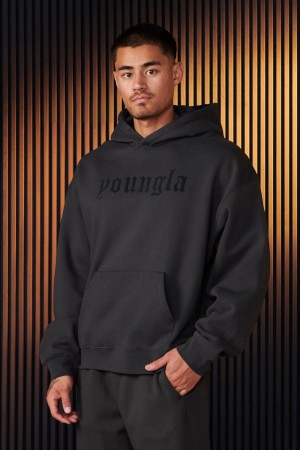 Men's YoungLA Gym 566 Cloud 9 Hoodies Hoodies Charcoal | QL3840-791 USA