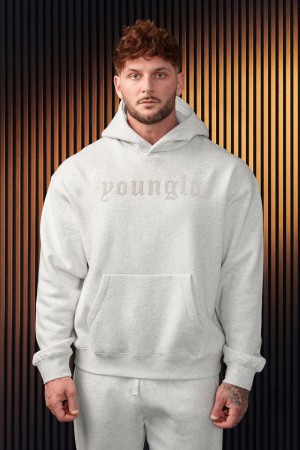 Men's YoungLA Gym 566 Cloud 9 Hoodies Hoodies Oatmeal | OU4759-681 USA