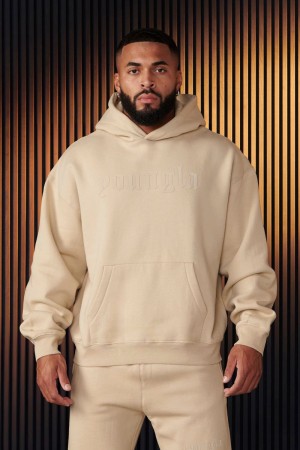 Men's YoungLA Gym 566 Cloud 9 Hoodies Hoodies Tan | XB7085-934 USA