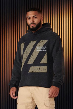 Men's YoungLA Gym 568 Icon Washed Hoodies Hoodies Black Wash | TL9810-657 USA