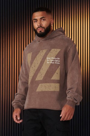 Men's YoungLA Gym 568 Icon Washed Hoodies Hoodies Brown Wash | NT6814-329 USA