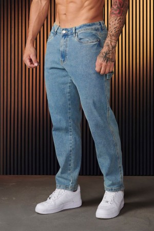 Men's YoungLA Gym 611 Utility Jeans Pants Blue Wash | FW8423-960 USA