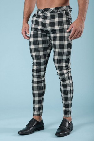 Men's YoungLA Gym 614 Dapper Dress Pants Pants Black Plaid | RG6081-794 USA