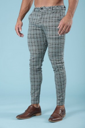 Men's YoungLA Gym 614 Dapper Dress Pants Pants Grey Plaid | WY6059-843 USA