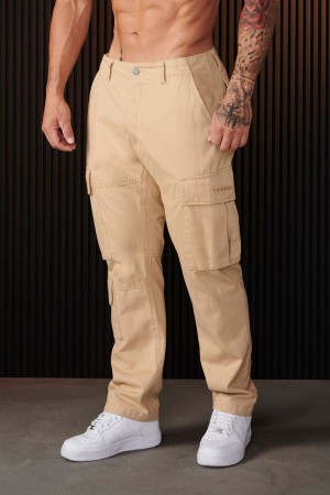 Men's YoungLA Gym 616 Suburban Twill Cargos Pants Tan | KY4072-365 USA