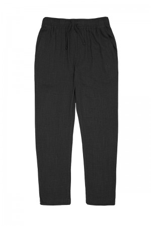 Men's YoungLA Gym 621 Simply Linen Pants Pants Black | PG3479-560 USA